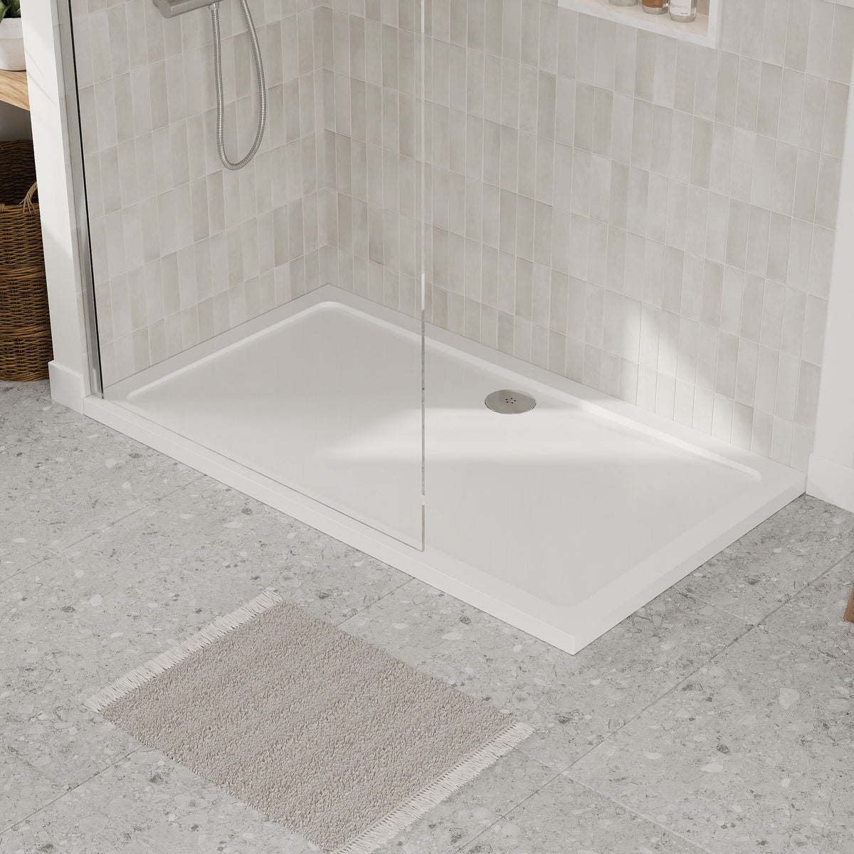 1400 x 800mm White Slimline Rectangular Shower Tray