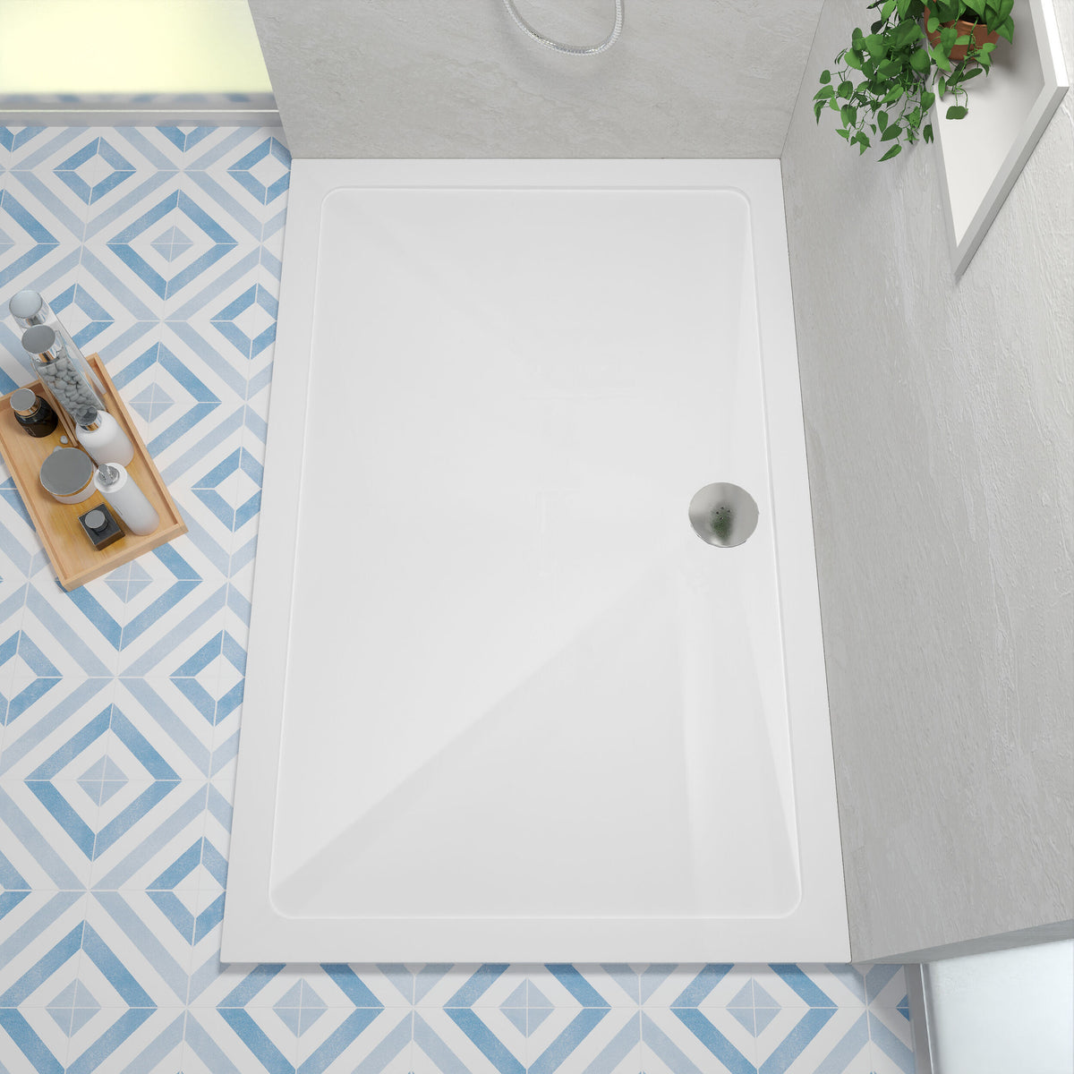 1400 x 900mm White Slimline Rectangular Shower Tray