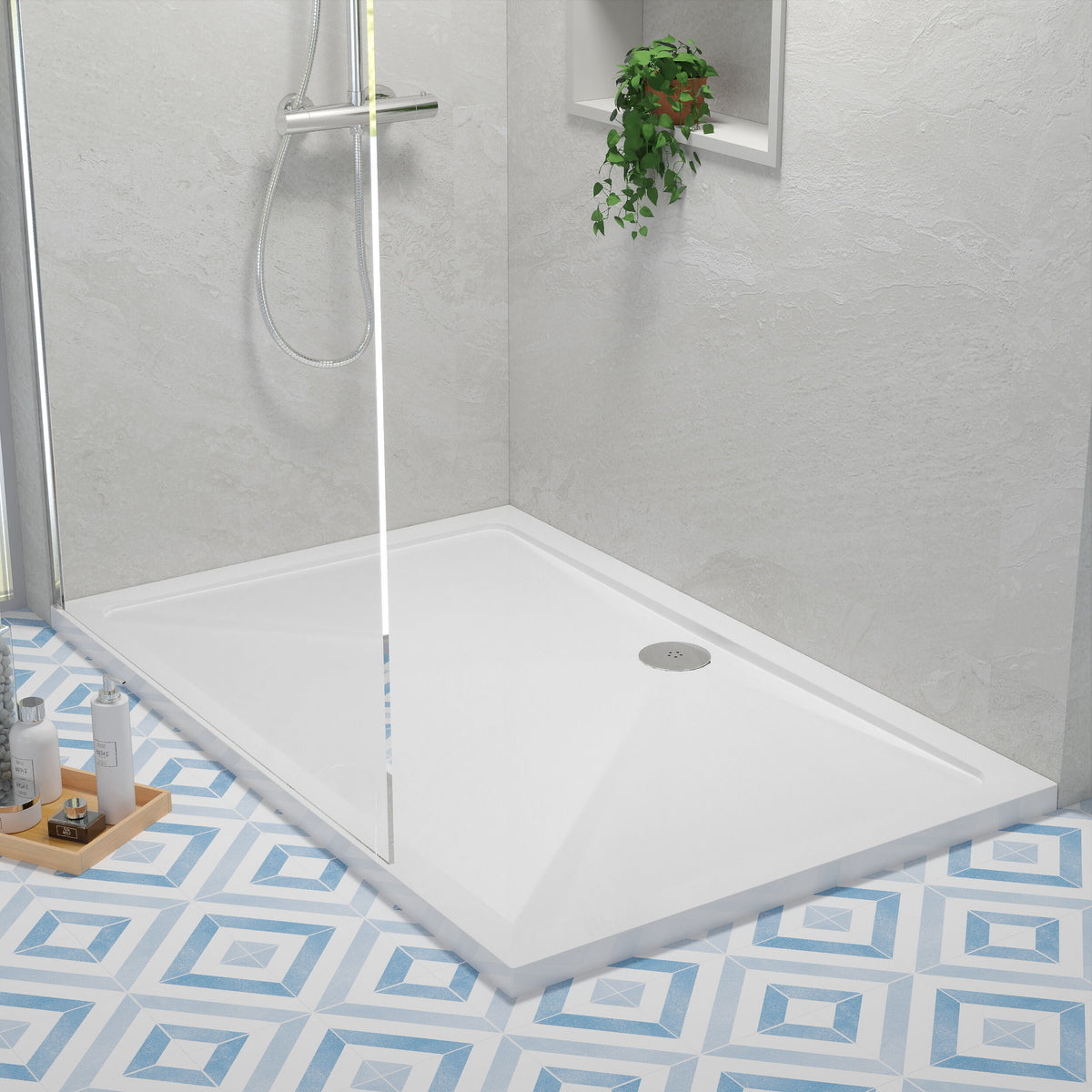 1400 x 900mm White Slimline Rectangular Shower Tray