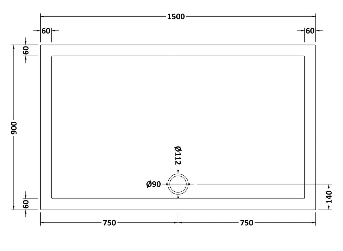 1500 x 900mm White Slimline Rectangular Shower Tray