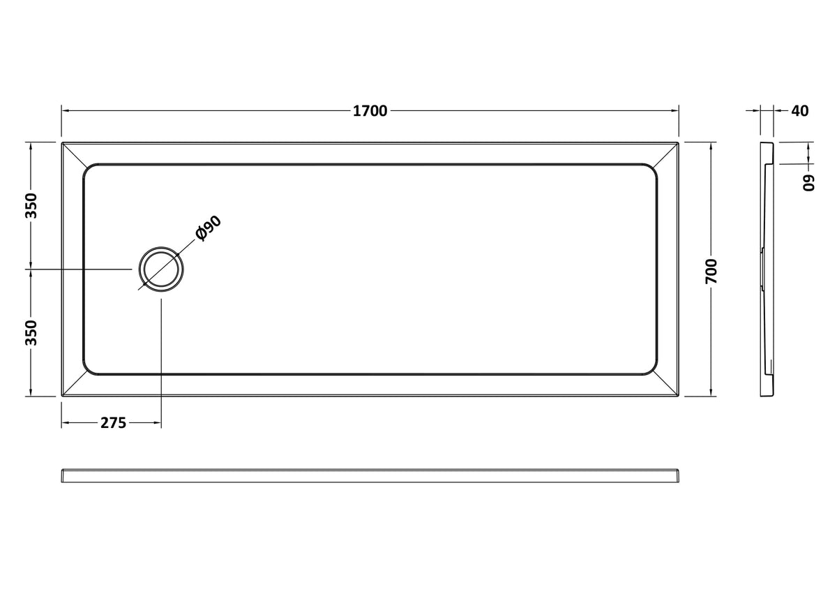 1700 x 700mm White Slimline Bath Replacement  Shower Tray