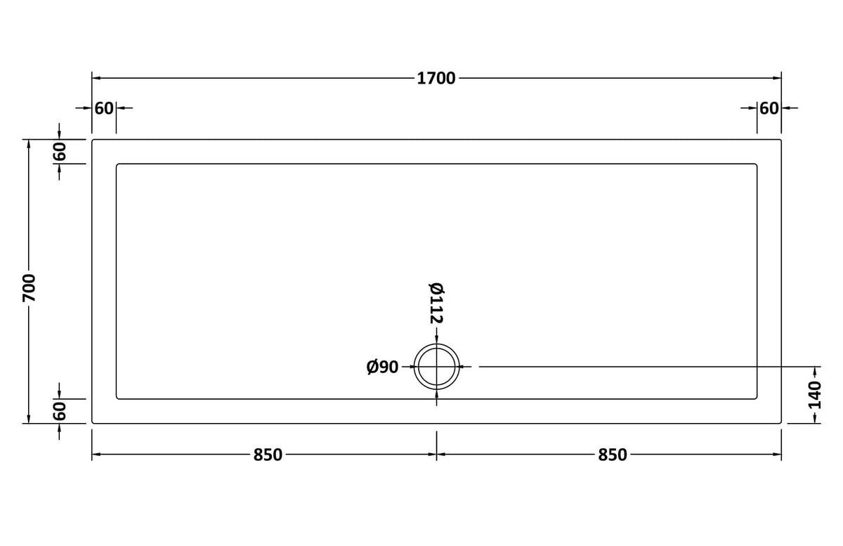 1700 x 700mm White Slimline Rectangular Shower Tray