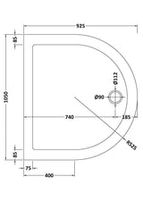 1050mm White Slimline D shape Shower Tray