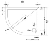 900 x 760mm White Slimline Left Hand Offset Quadrant Shower Tray