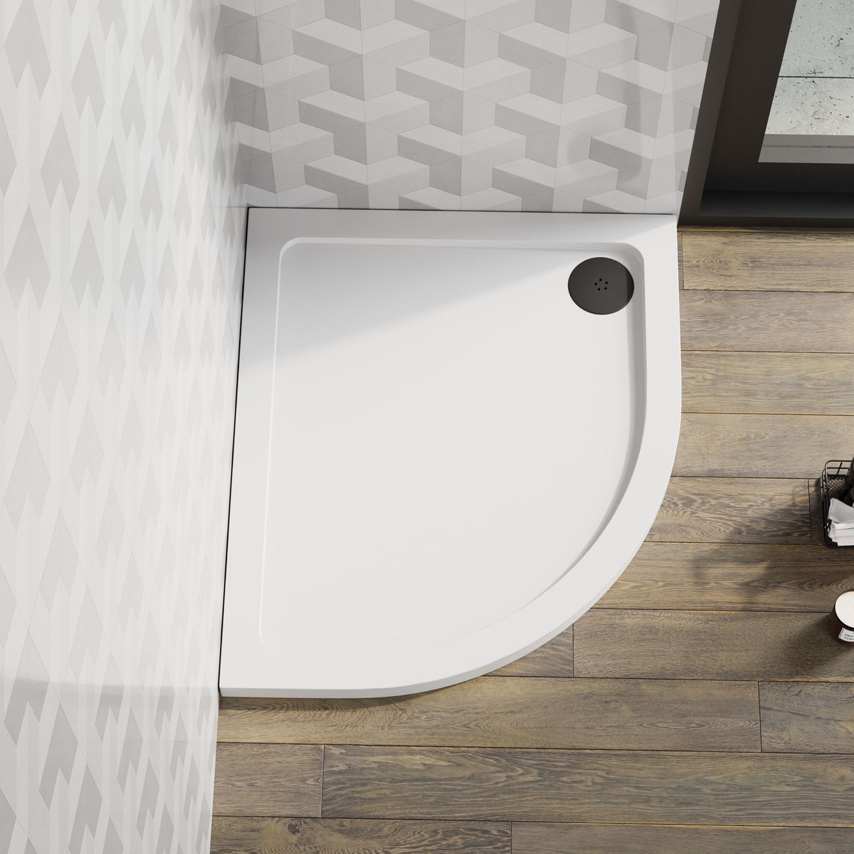 900 x 760mm White Slimline Left Hand Offset Quadrant Shower Tray