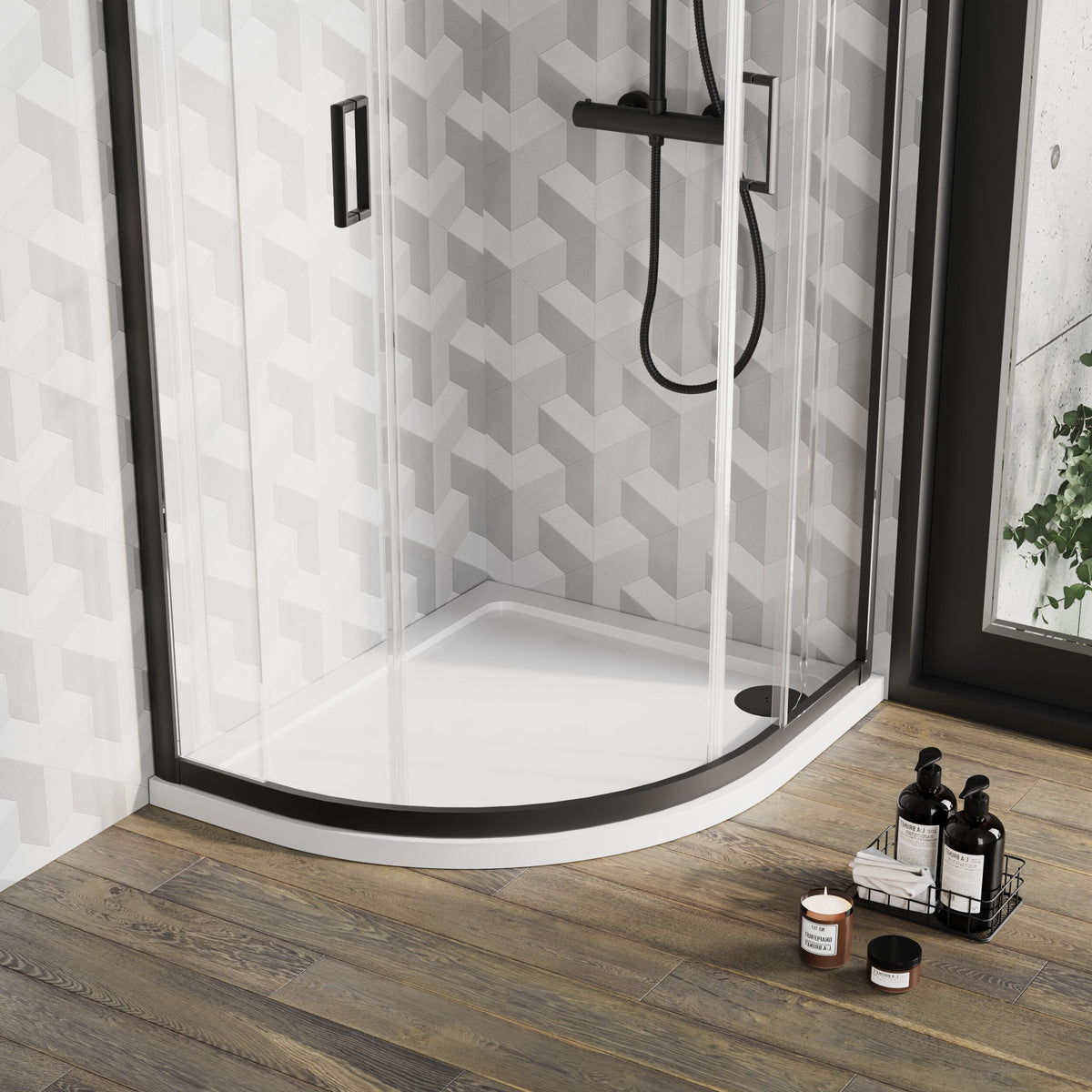 900 x 760mm White Slimline Left Hand Offset Quadrant Shower Tray