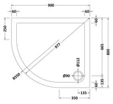 900 x 800mm White Slimline Left Hand Offset Quadrant Shower Tray