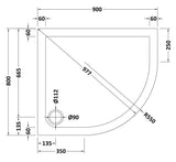 900 x 800mm White Slimline Right Hand Offset Quadrant Shower Tray
