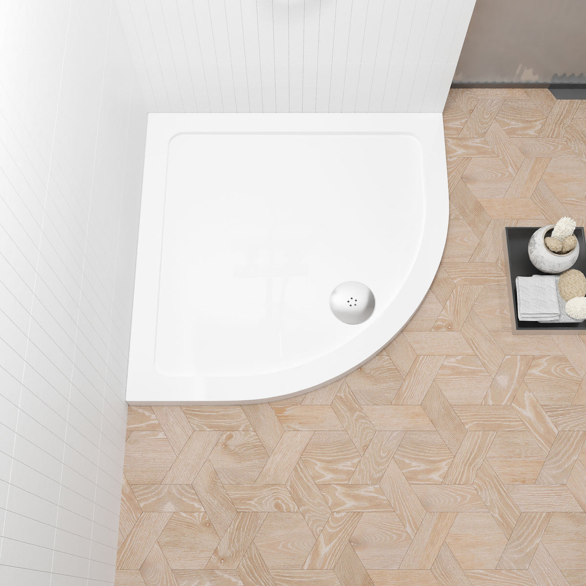 800mm White Slimline Quadrant Shower Tray