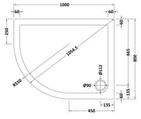1000 x 800mm  White Slimline Left Hand Offset Quadrant Shower Tray