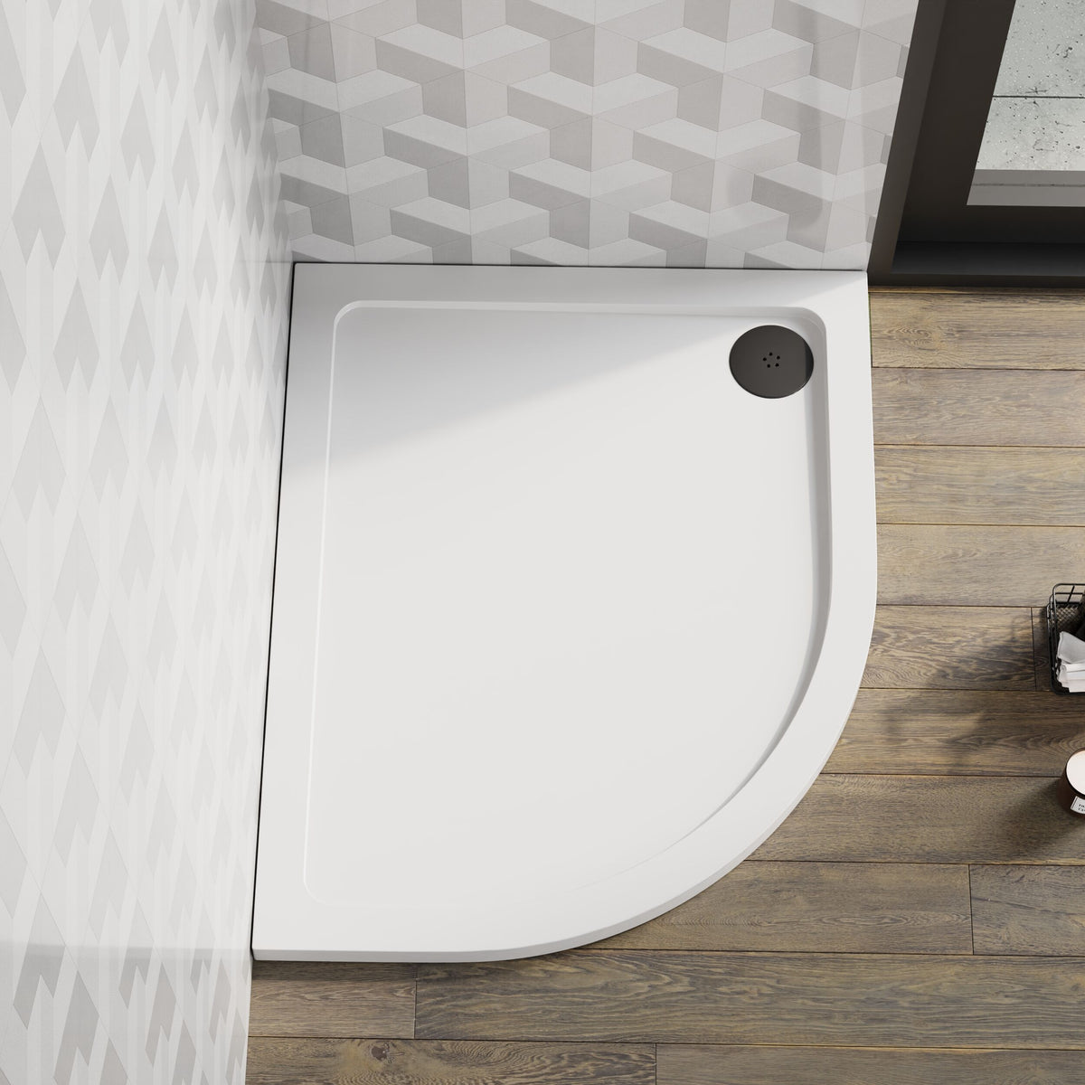 1000 x 800mm  White Slimline Left Hand Offset Quadrant Shower Tray