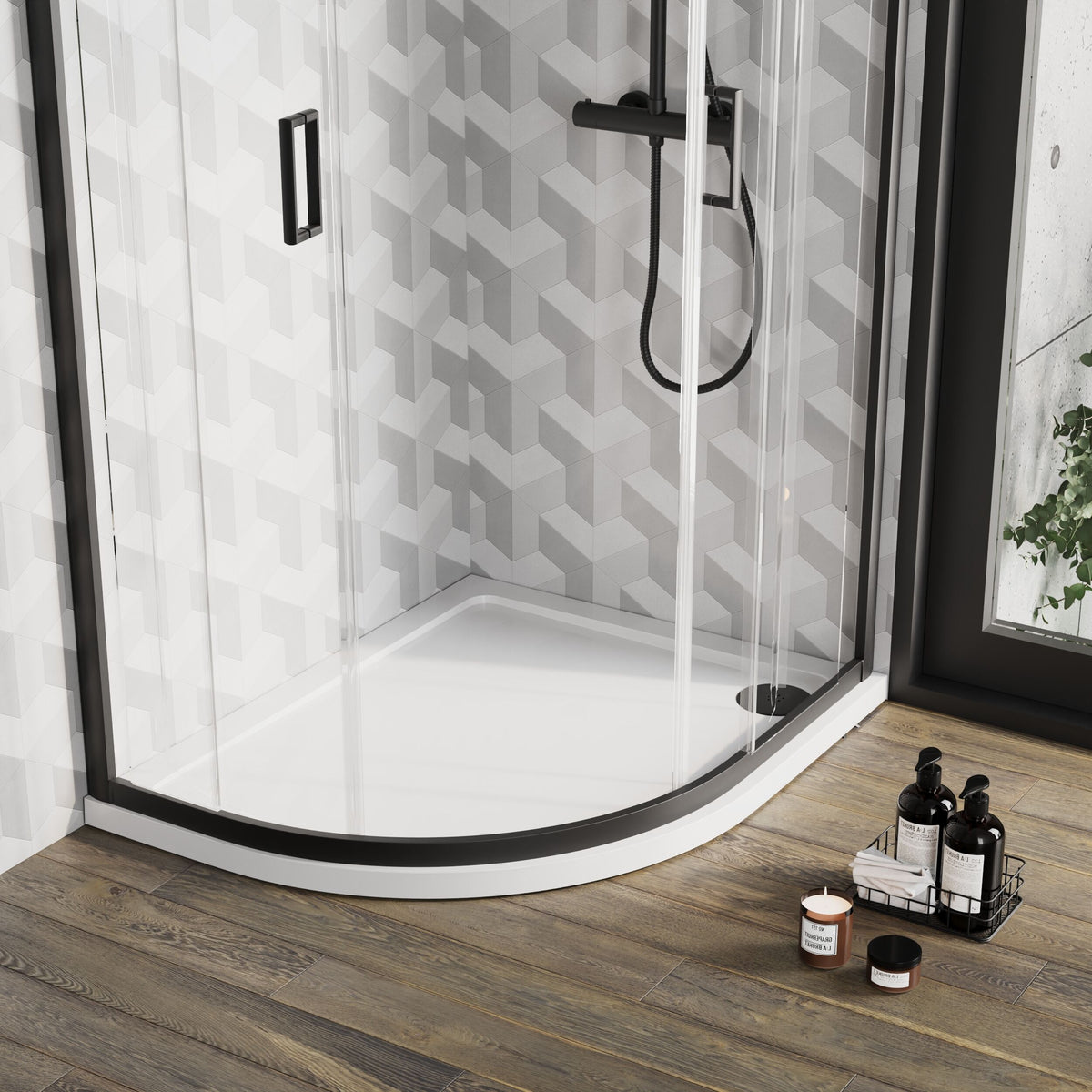 1000 x 800mm  White Slimline Left Hand Offset Quadrant Shower Tray