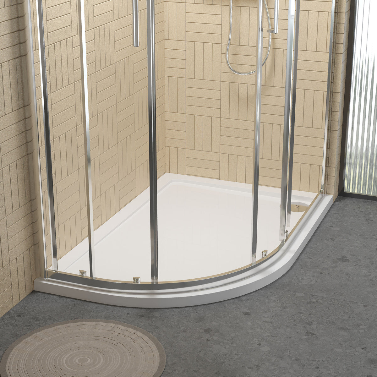1200 x 800mm  White Slimline Left Hand Offset Quadrant Shower Tray
