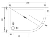 1200 x 800mm  White Slimline Right Hand Offset Quadrant Shower Tray