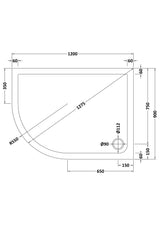 1200 x 900mm  White Slimline Left Hand Offset Quadrant Shower Tray