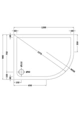 1200 x 900mm  White Slimline Right Hand Offset Quadrant Shower Tray