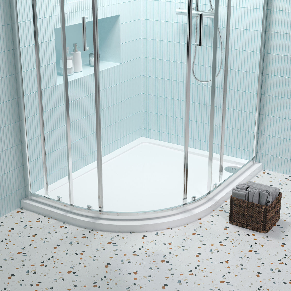 1200 x 900mm  White Slimline Right Hand Offset Quadrant Shower Tray