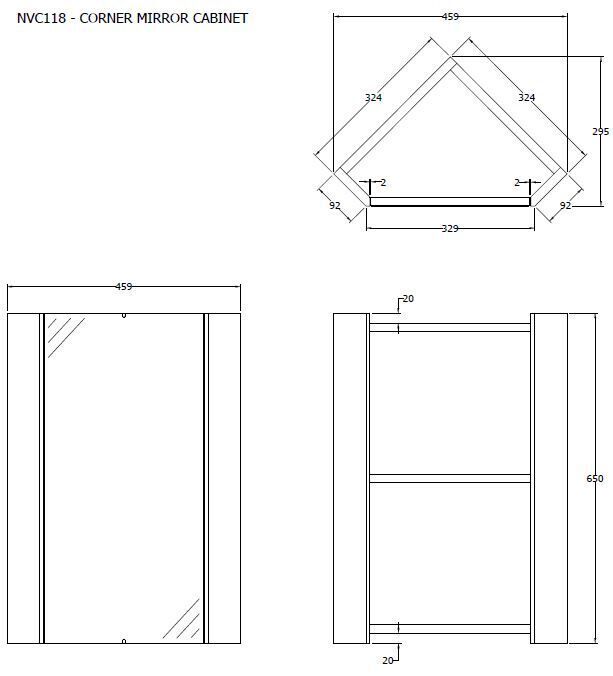 Modern Splash 324mm Gloss White Wall Hung Corner Mirror Cabinet