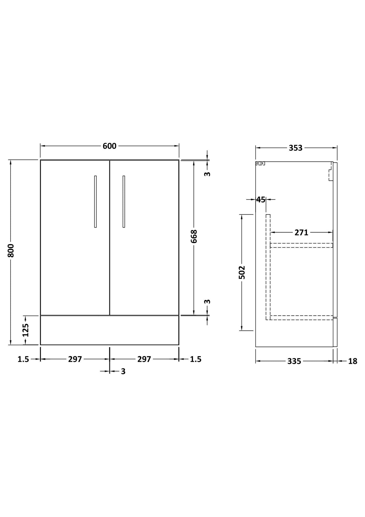 Modern Splash Arno 600mm Gloss White 2 Door Vanity Unit