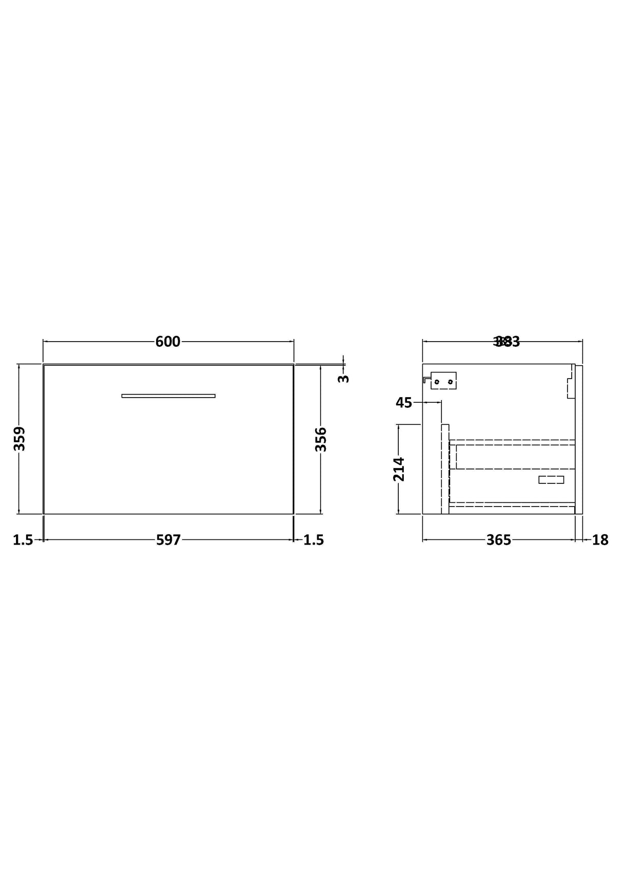 Modern Splash Arno 600mm Gloss White Wall Hung Vanity Unit