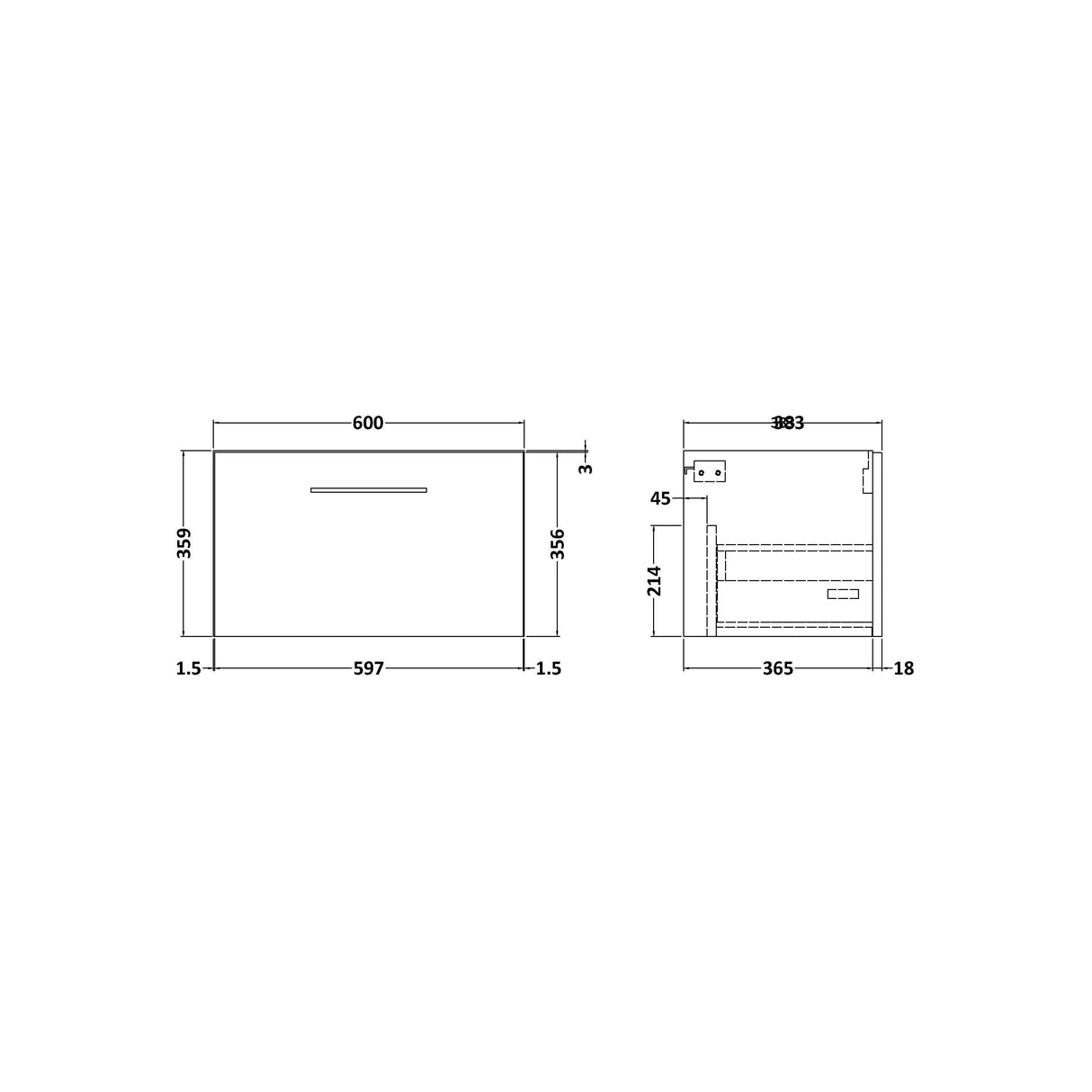 Modern Splash Arno 600mm Soft Black Wall Hung Vanity Unit