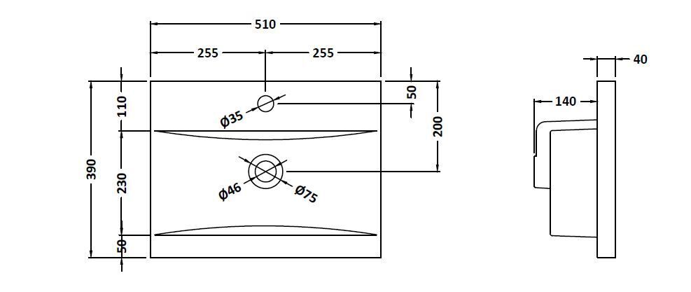 1 Tap Hole 500mm Mid-Edge Ceramic Basin