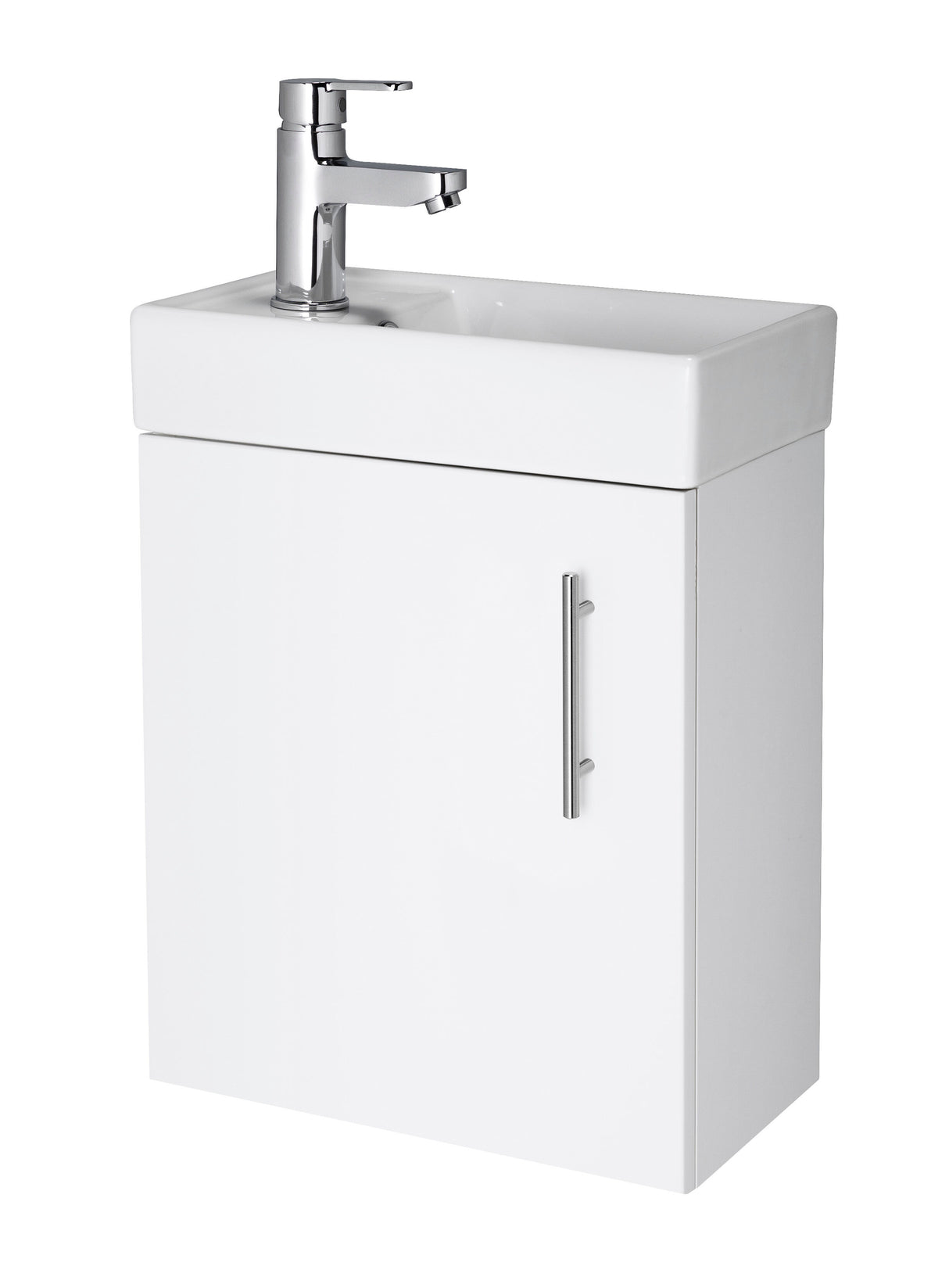 Modern Splash Vault 400mm Gloss White Wall Hung 1 Door Compact Vanity Unit With Ceramic Basin