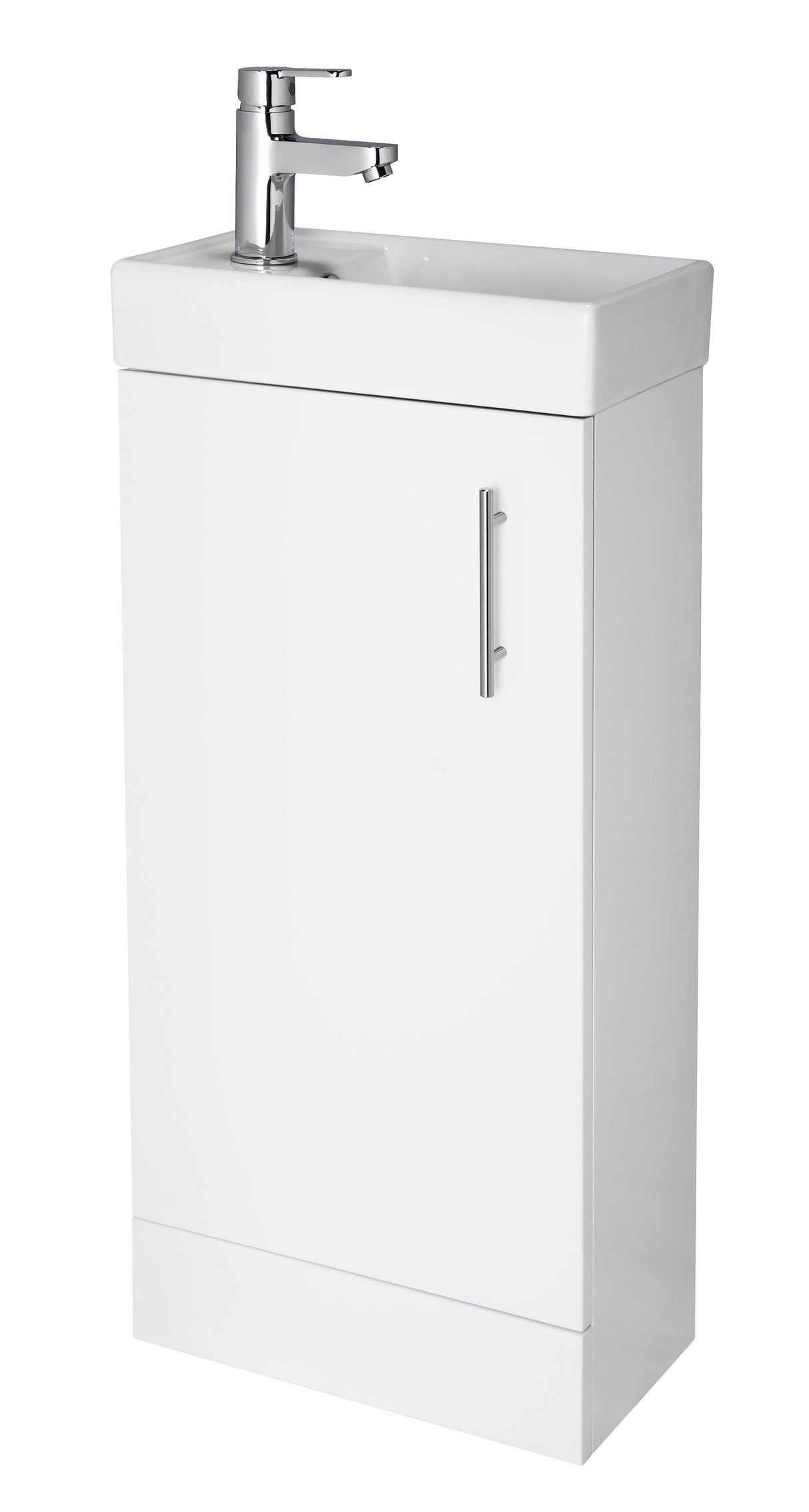 Modern Splash Vault 400mm Gloss White Floor Standing 1 Door Compact Vanity Unit With Ceramic Basin