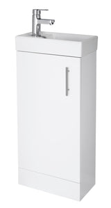 Modern Splash Vault 400mm Gloss White Floor Standing 1 Door Compact Vanity Unit With Ceramic Basin