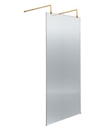 Modern Splash  760mm Brushed Brass Fluted Wetroom Screen With Arms And Feet