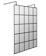 Modern Splash 1400mm Matt Black Wetroom Panel 8mm Glass With Support Arms