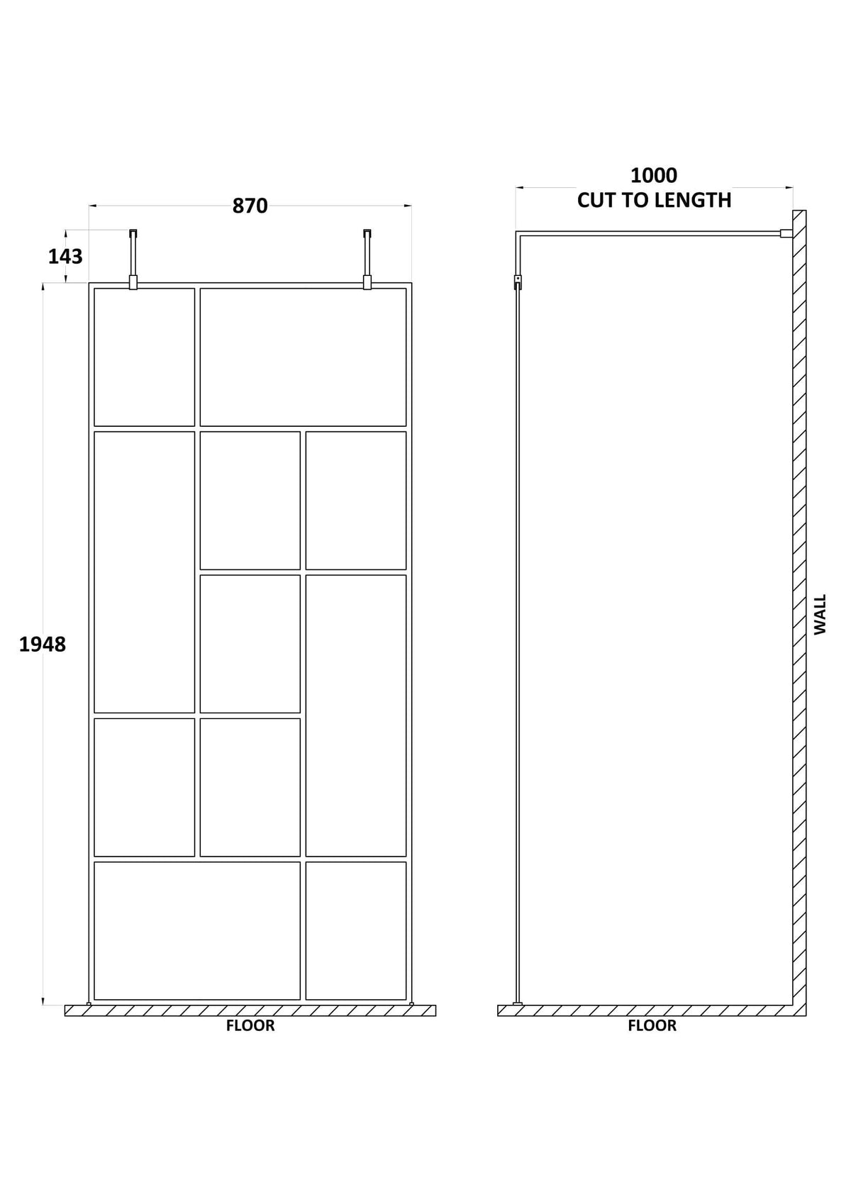 Modern Splash 9 900mm Matt Black Abstract Frame Wetroom Screen
