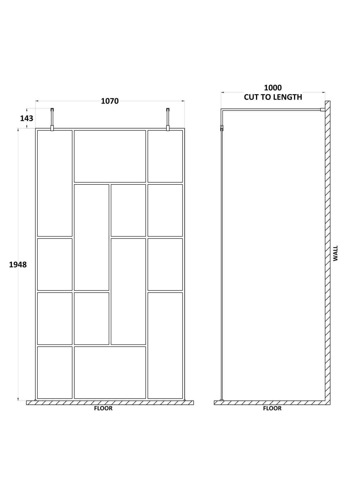 Modern Splash 1100mm Matt Black Abstract Frame Wetroom Screen