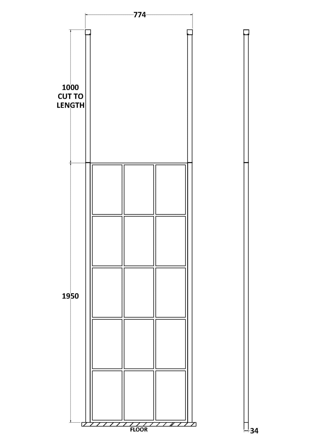 Modern Splash  760mm Matt Black Frame Screen Wetroom With Ceiling Posts