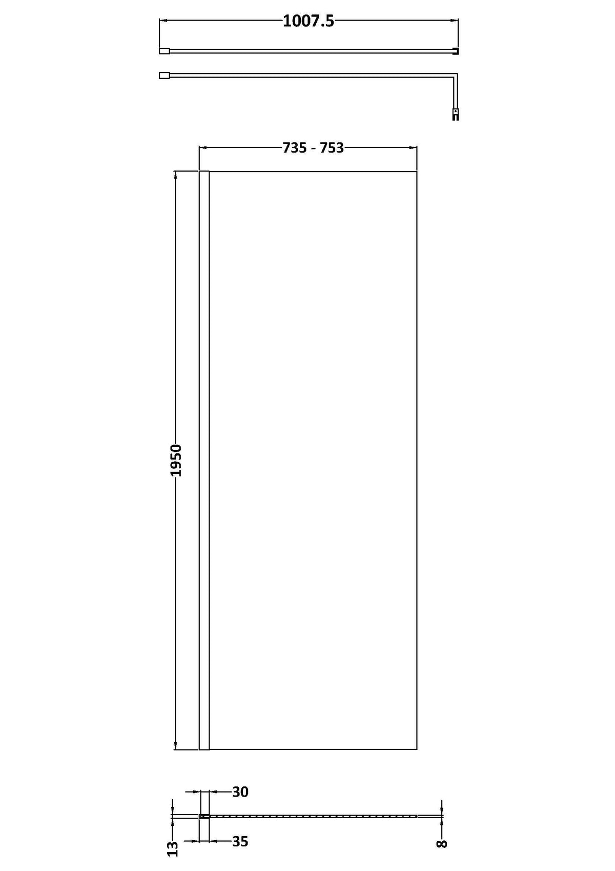 Modern Splash 760mm Chrome Wetroom Screen & Support Bar