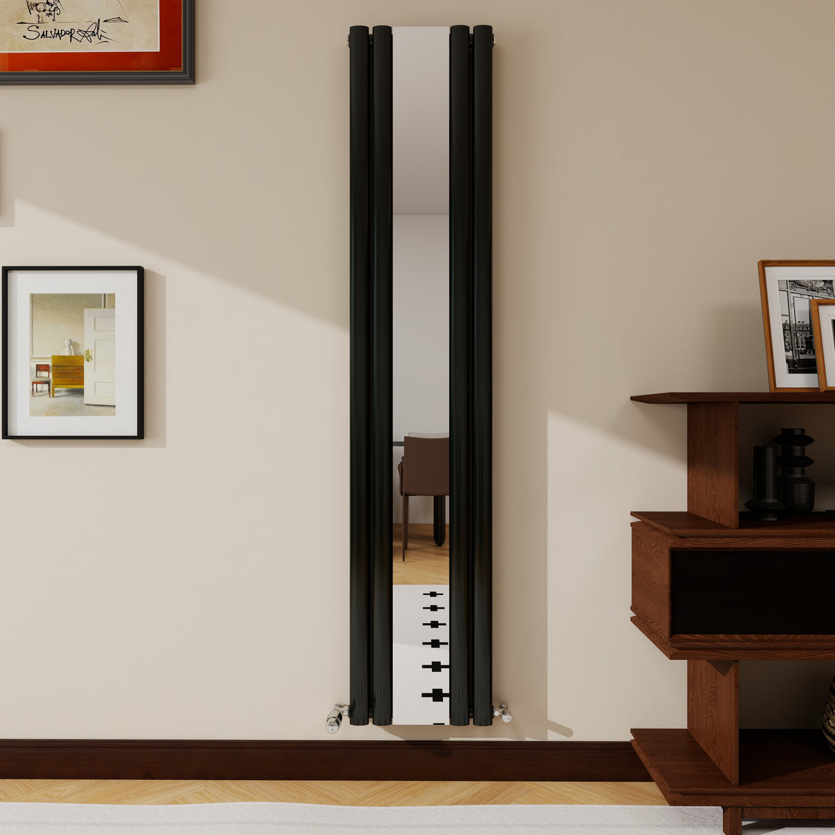 Modern Splash Vertical Oval Column Mirror Radiator 1800x381mm Double