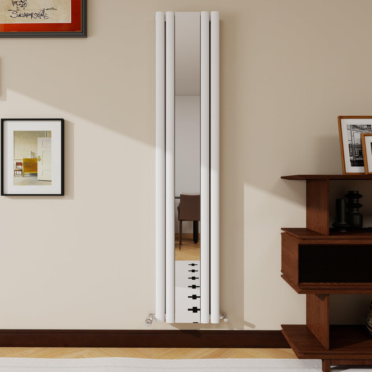 Modern Splash Vertical Oval Column Mirror Radiator 1800x381mm Double