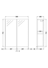 Modern Splash 600mm Pebble Grey Wall Hung 50/50 Mirror Cabinet