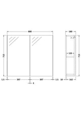 Wall Hung Double Door Mirror Storage Cabinet, 800mm, Brown Grey Avola