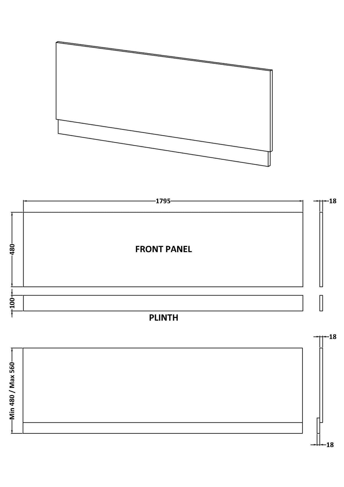 Modern Splash 1800mm Gloss Grey MFC Front Bath Panel