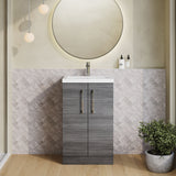 Modern Splash Compact 500mm Anthracite Woodgrain 2 Door Floor Standing Vanity Unit With Basin