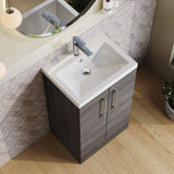 Modern Splash Compact 500mm Anthracite Woodgrain 2 Door Floor Standing Vanity Unit With Basin