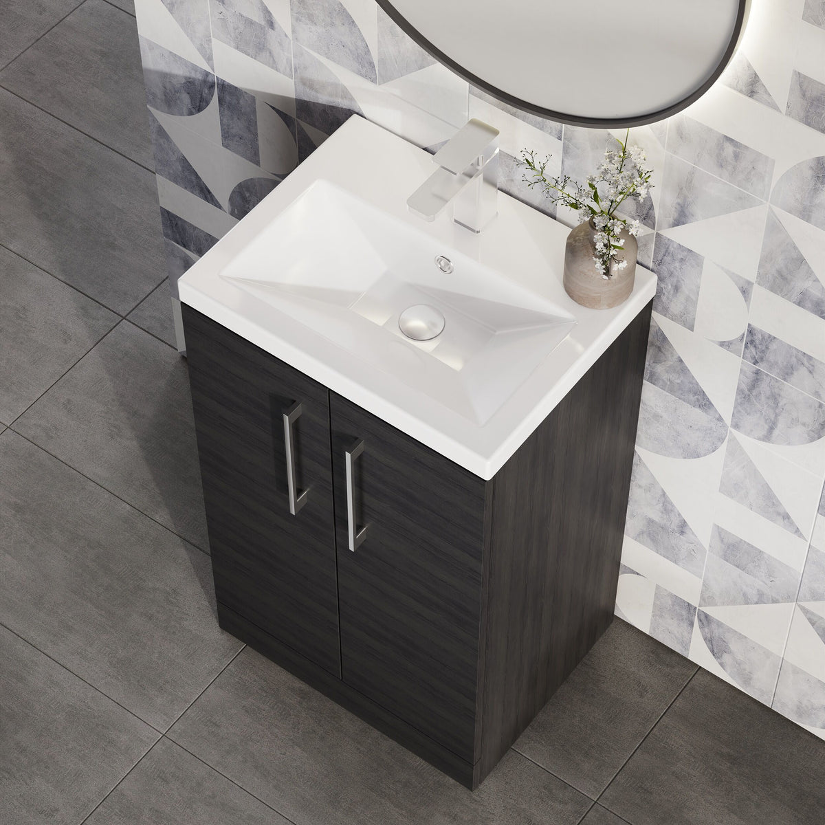 Modern Splash Compact 500mm Charcoal Black 2 Door Floor Standing Vanity Unit With Basin
