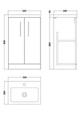 Modern Splash Compact 500mm Charcoal Black 2 Door Floor Standing Vanity Unit With Polymarble Basin