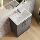 Modern Splash Compact 600mm Anthracite Woodgrain 2 Door Floor Standing Vanity Unit With Basin