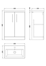 Modern Splash Compact 600mm Charcoal Black 2 Door Floor Standing Vanity Unit With Basin