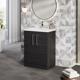 Modern Splash Compact 600mm Charcoal Black 2 Door Floor Standing Vanity Unit With Basin