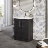 Modern Splash Compact 600mm Charcoal Black 2 Door Floor Standing Vanity Unit With Polymarble Basin