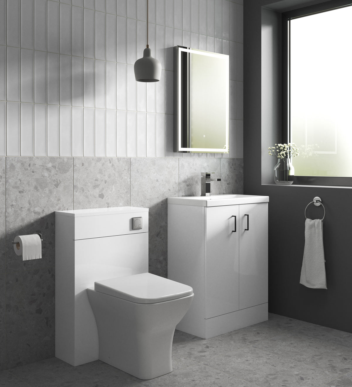 Modern Splash Compact 600mm Gloss White 2 Door Floor Standing Vanity Unit With Polymarble Basin