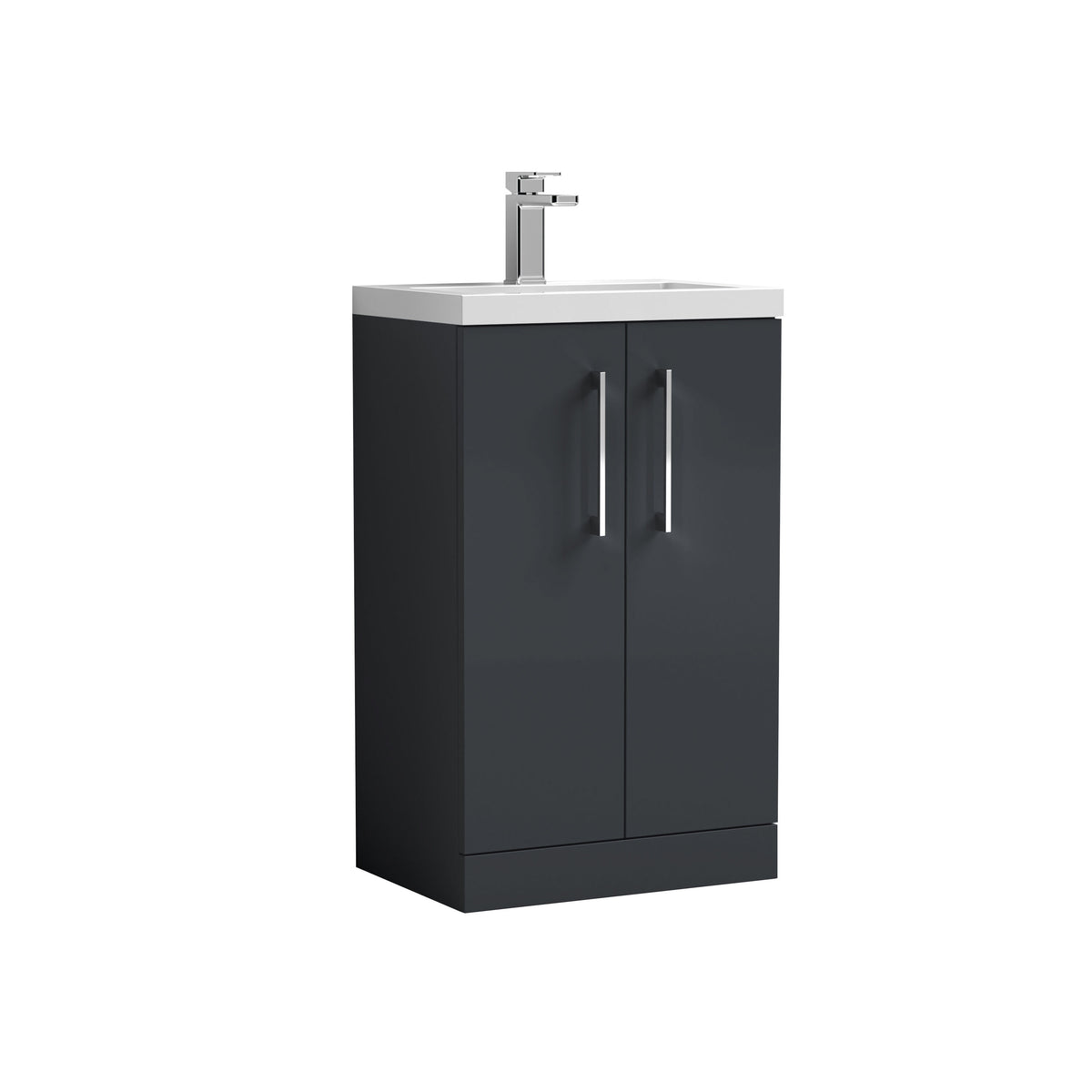 Modern Splash Compact 500mm Soft Black 2 Door Floor Standing Vanity Unit With Basin
